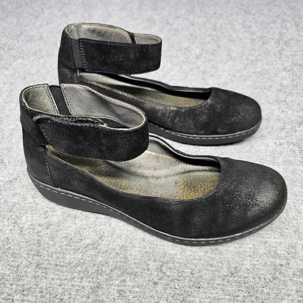 Dansko Emmie  Mary Jane Flats Women 37 Black Burnished Suede Ankle Strap Retro
